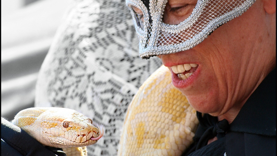 Python Lady and albino python at Coney Island